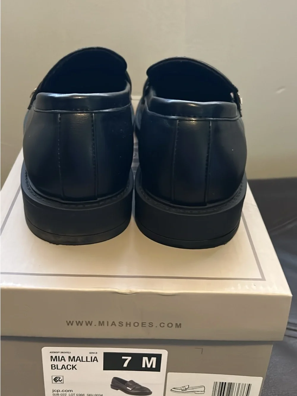 MIA Black Leather Penny Loafers with Gold Accent